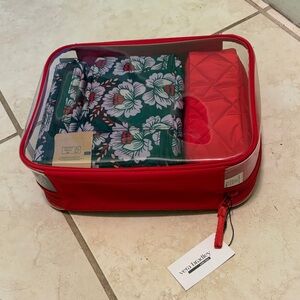 NWT Vera Bradley Red and Purple Floral Clear 4-Piece Cosmetic Set